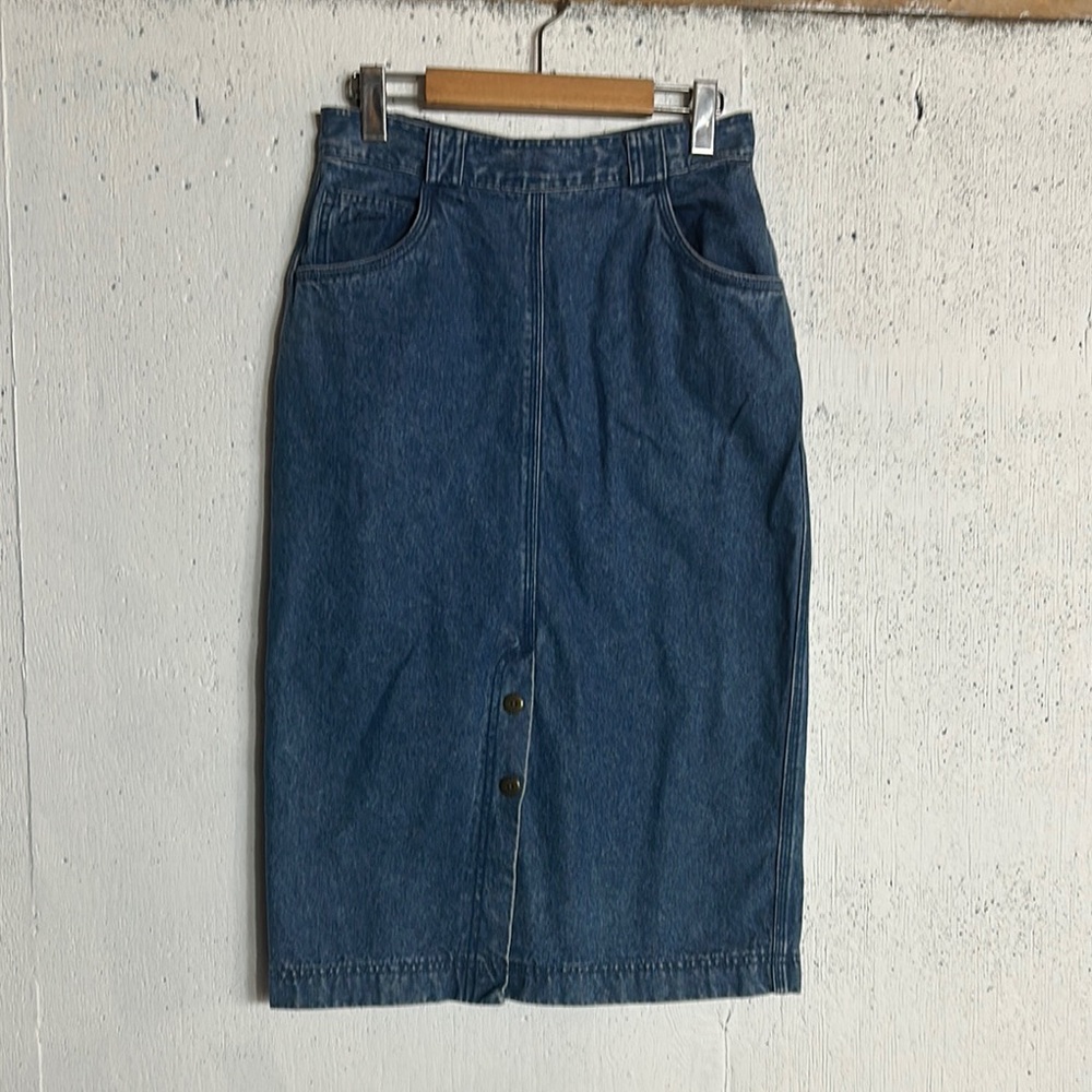 Vintage Cotton Jean Pencil Midi Skirt, S - Picture 8 of 16